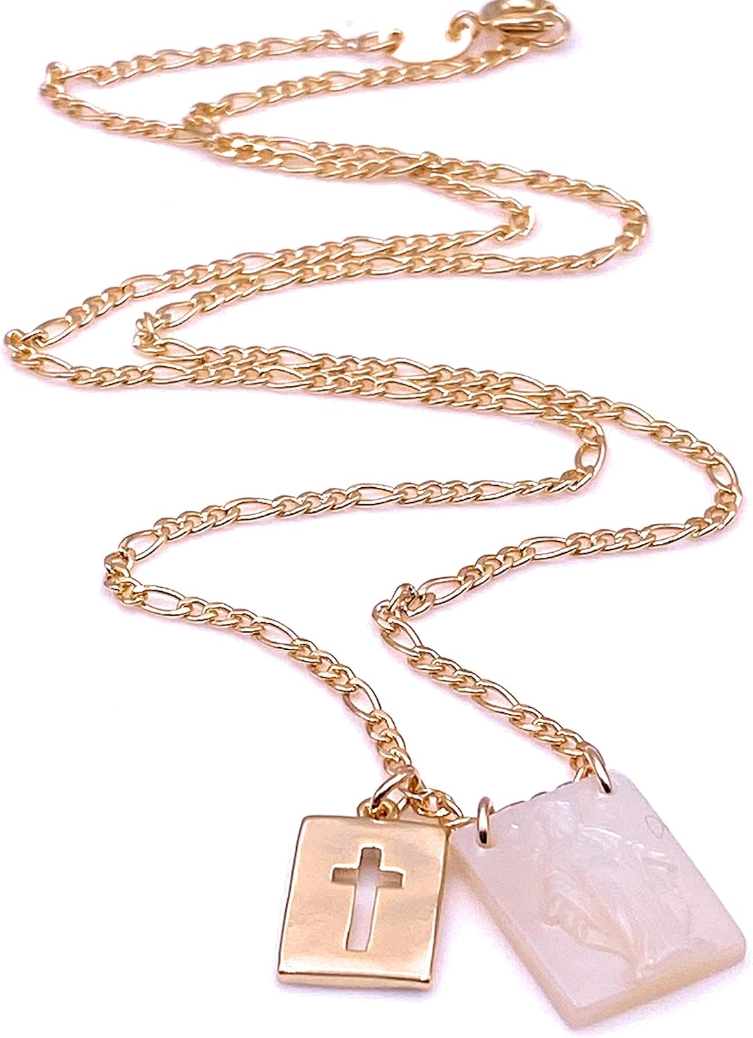 LESLIE BOULES Catholic Cross & Miraculous Pendant Necklace for Women 18K Gold Plated Chain - Image 6