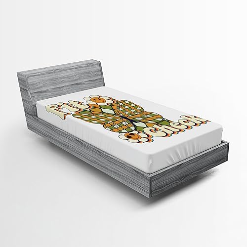 Ambesonne Emoji Fitted Sheet, Modern Hippie Floral Funky Fit Check Writing with Checkered Butterfly, Bed Cover with All-Round Elastic Deep Pocket