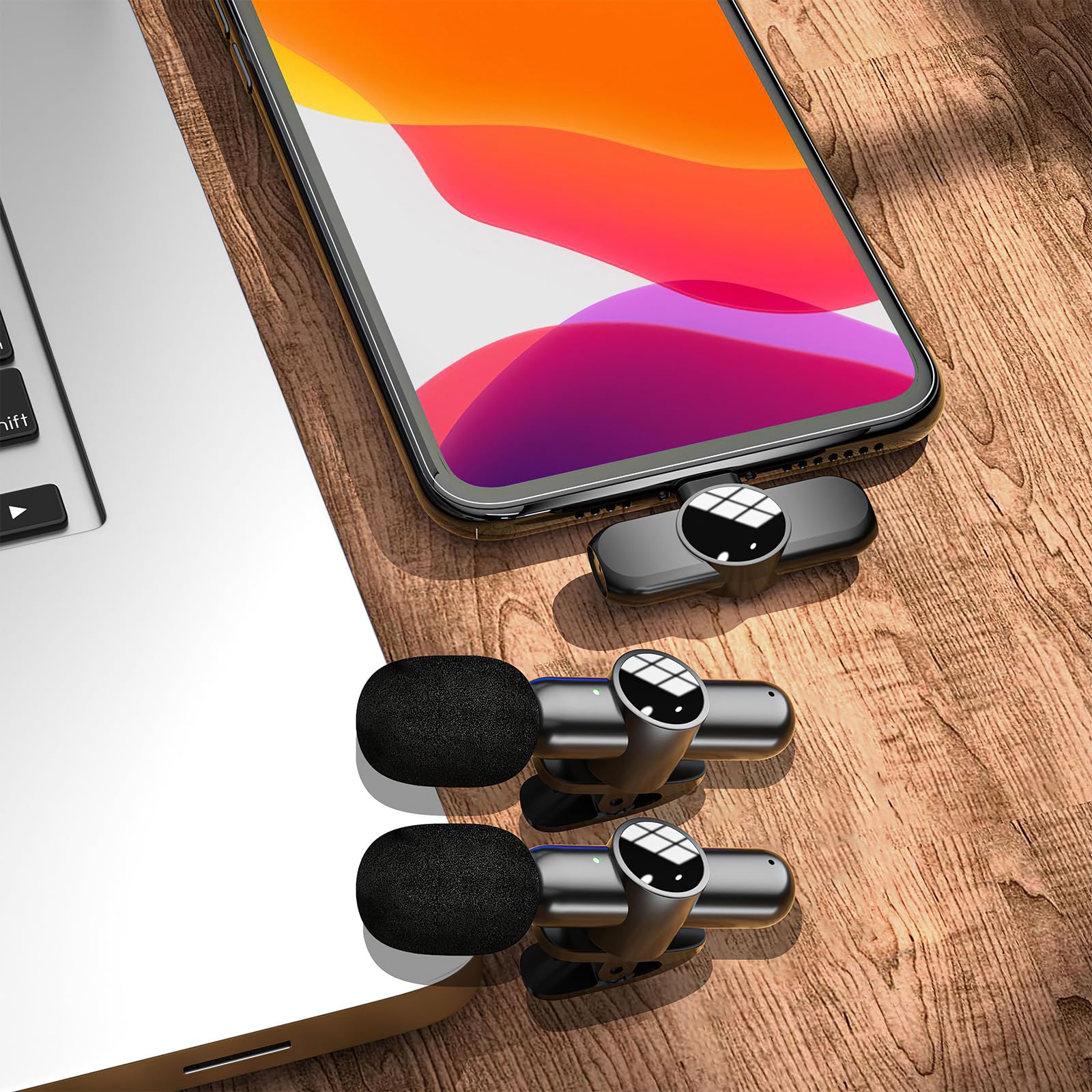 2 Stück Lavalier Mikrofon, Für iPhone, IPad,Telefon Mikrofon, Kabelloses Bluetooth-Mikrofon, Bändchen-Mikrofone, Geeignet für Videoaufzeichnung, PC, Laptop, Live-Übertragung, Podcast(IOS)