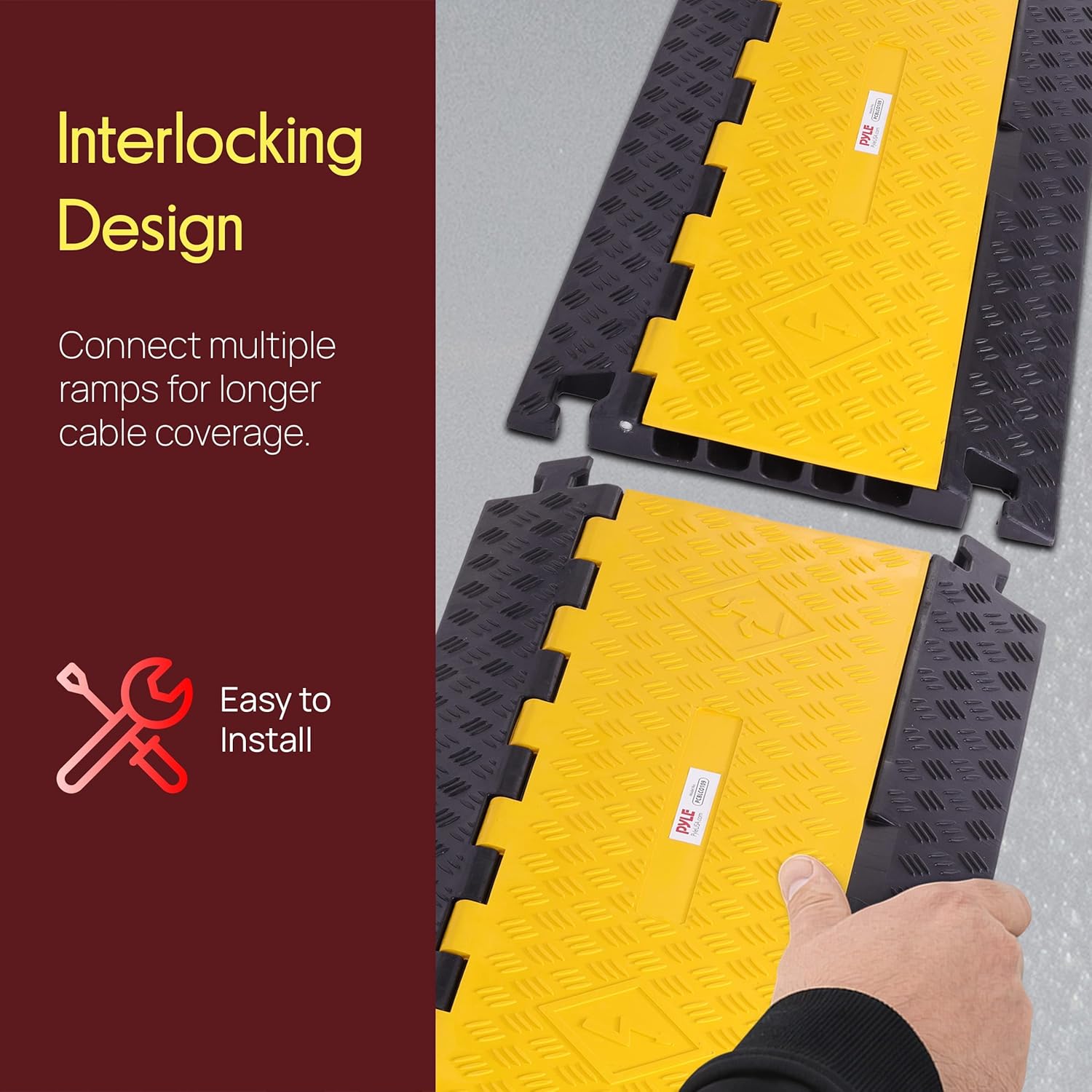 Pyle Durable Cable Protective Ramp Cover - Supports 33000lbs Five Channel Heavy Duty Cord Protection w/Flip-Open Top Cover, 31.5” x 17.5” x 1.77” Cable Concealer for Indoor Outdoor Use PCBLCO109