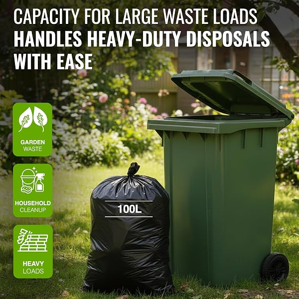 EcoBag - 50 Pack Super Strong Heavy Duty Refuse Sacks - Recyclable Bags, Leak Resistant, Durable Waste Disposal Bags For Wheelie Bins, Large Household Bins, Garden&Bulky Waste, 35 Micron (Μm)/100l - 4