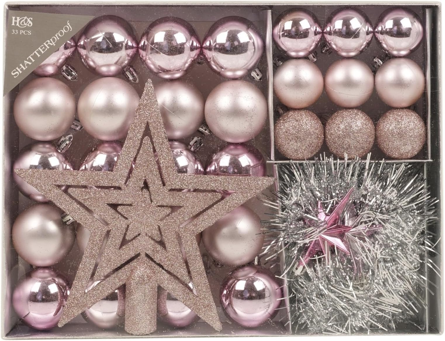 Easygift Products Christmas Tree Decoration 33 Piece Set Baubles Accessories Xmas Balls Ornaments (Pink)