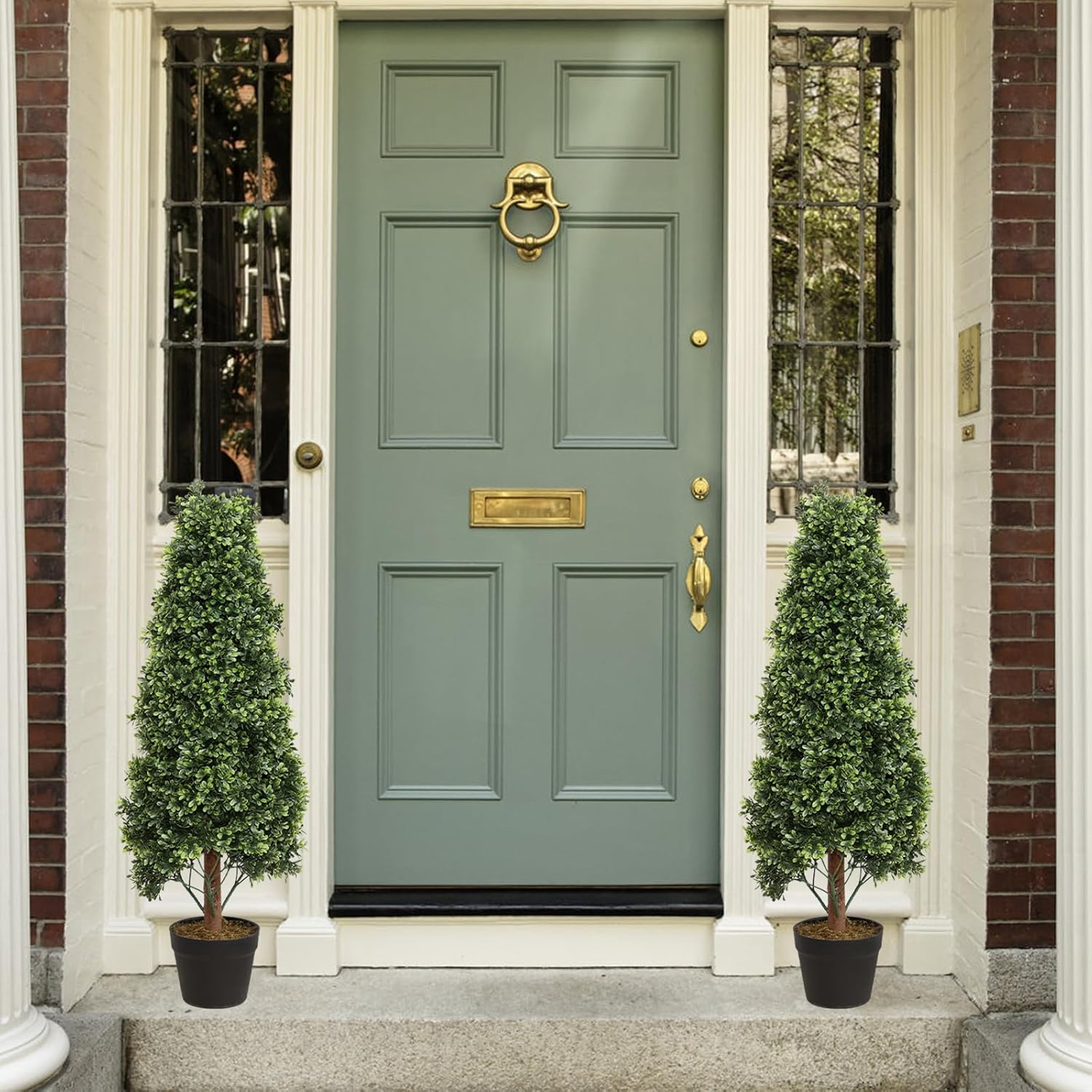 Damomo 3ft Topiary Trees Artificial Topiaries Boxwood Trees Outdoor Faux Shrub 2 Packs with Black Pot, Fake Bushes Potted Green Plants Decorative Indoor Porch or Garden(35inch) - Image 5