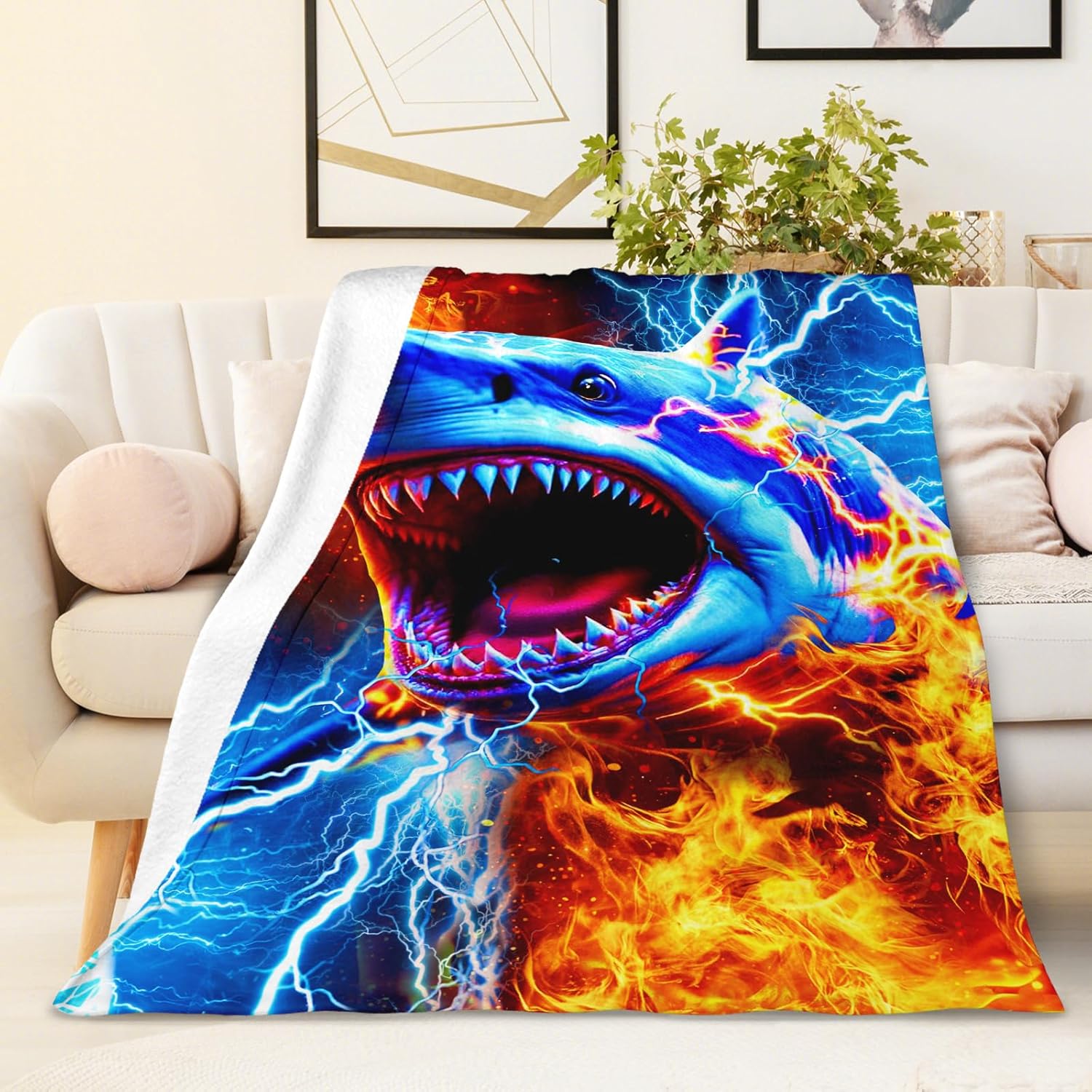 Boys Blankets Shark Throw Blankets for Kids Teens, 60x80 Inches Lightweight Comfy Throw for Sofa Chair Bed Office Home Decor