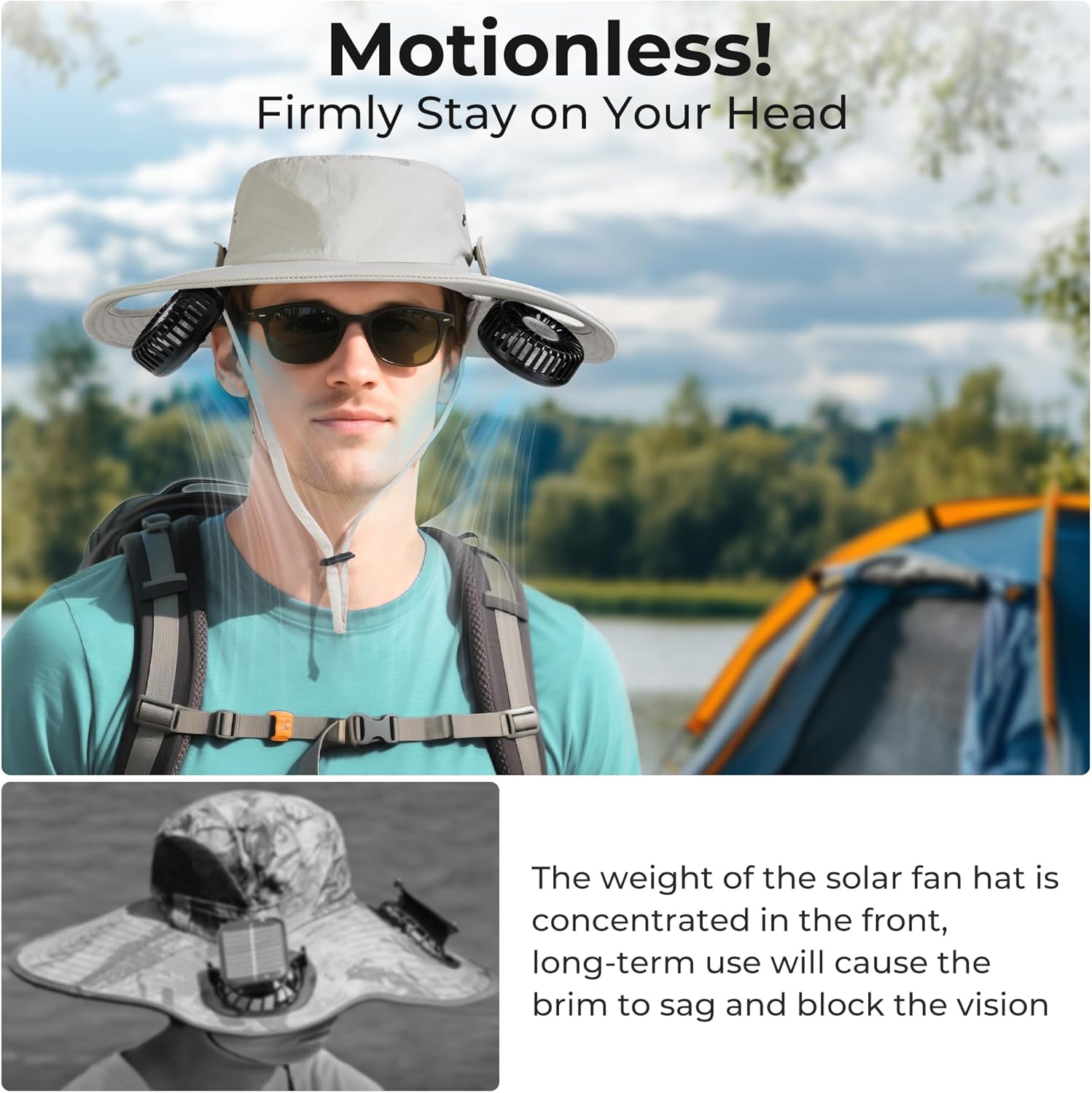 Cooling Sun Hat with Fan Rechargeable, UPF50+ Bucket Hat, 8-16H Neck Fan Hat for Camping Beach Essentials, Gift for Men Women - Image 5