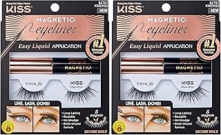 Magnetic False Eyelashes and Eyeliner, ‘Entice’, 12mm, Easy to Apply, Reusable, No Glue, Flexiband Technology, Precision Felt Tip, Fortified Formula, 1 Pair Strip Lashes (Pack of 2)