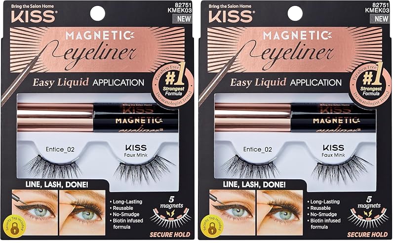 KISS Cílios Postiços Magnéticos Entice 12 mm com Delineador Magnético, 1 par