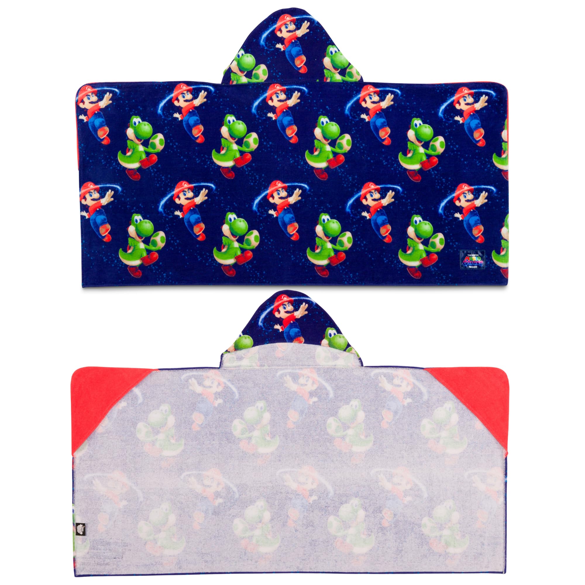 The Super Mario Galaxy Movie Kids Super Soft Bath/Pool/Beach Soft Cotton Terry Hooded Towel Wrap, 24 in x 50 in, Mario & Luigi, (100% Officially