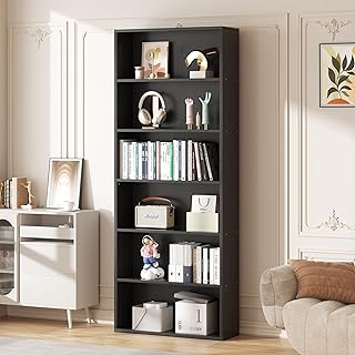 Vongrasig 6-Tier Open Bookcase and Bookshelf, Floor Standing Wood Displa...