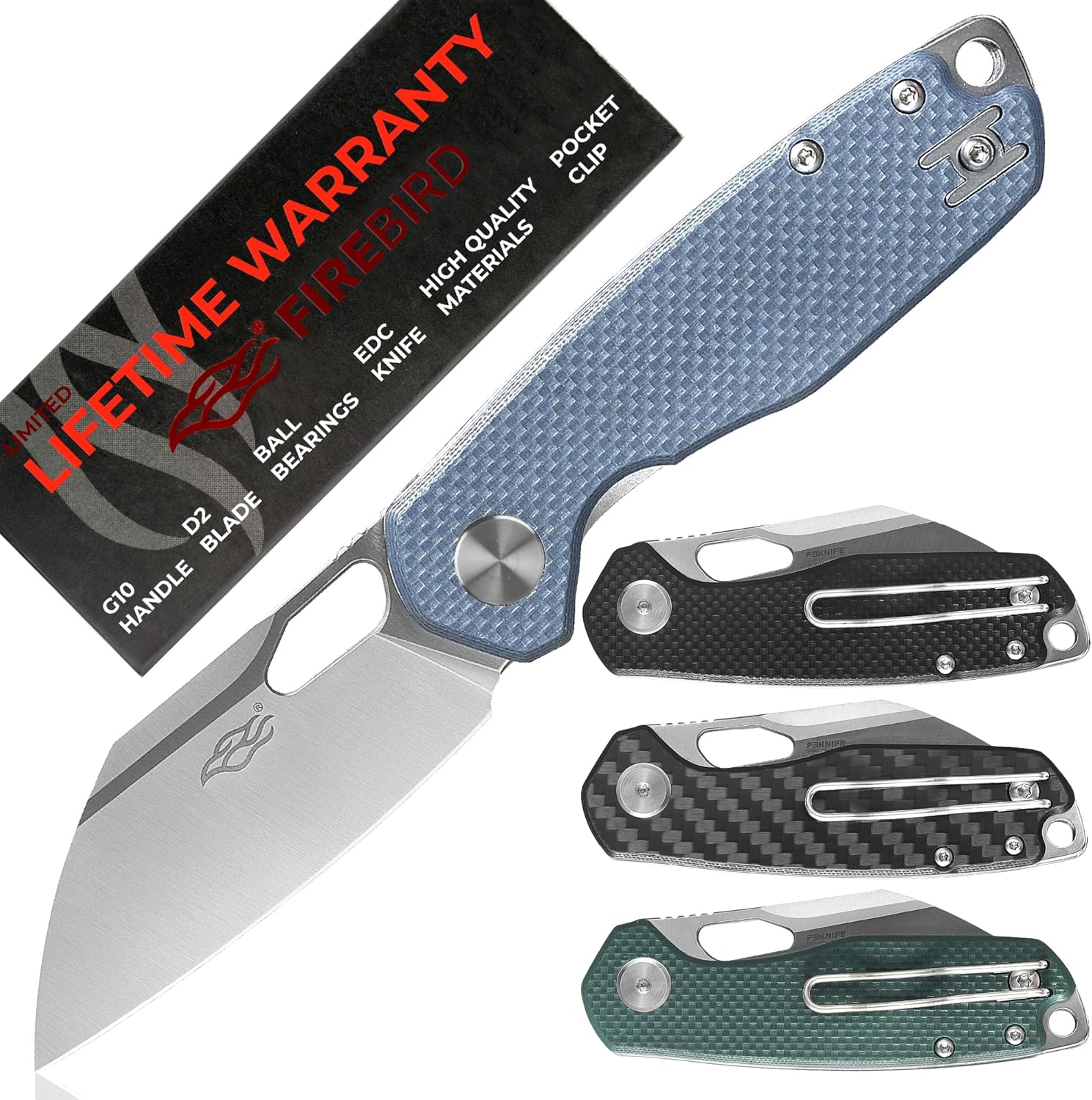 Firebird GANZO FH924-GY Pocket Folding Knife Wharncliffe D2 Steel Blade G10 Anti-Slip Handle with Clip Camping Hunting Fishing Outdoor EDC Utility Pocket Knife (Gray)