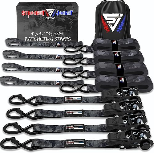 Correas de amarre de trinquete (paquete de 4)  1,823 libras de resistencia máxima a la rotura incl. (4) amarres de trinquete resistentes de 1