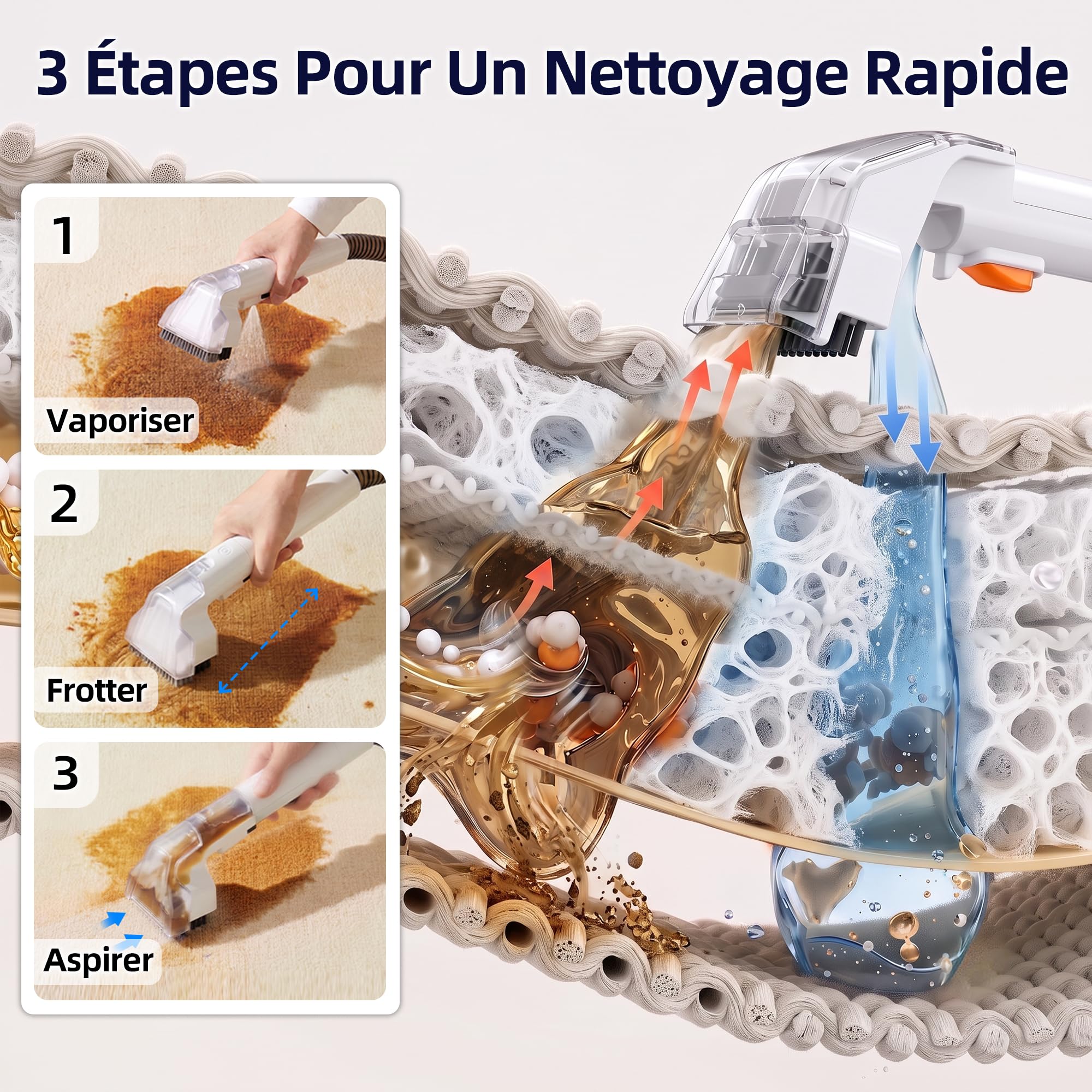 Shampouineuse 600w - 15kPa Nettoyeur Canapé Tissu - Avec Détergent