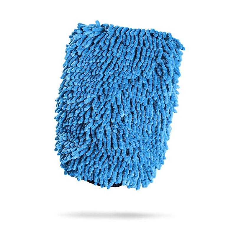 Luva de lavagem automotiva de microfibra chenille Adam's Polishes azul, 30,5 x 25,4 cm, 1 unidade
