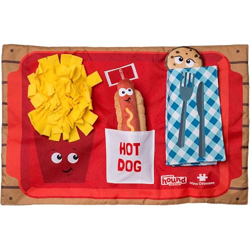 Outward Hound by Nina Ottosson Activity Matz Fast Food Fun Plush Dog Puzzle Mat Dog Enrichment Dog Toy, Level 2 Intermediate, Multicolored