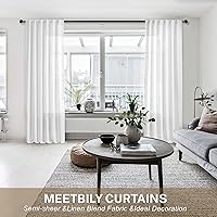 Vista 7 de Cortinas de lino blanco con pestaña trasera de 108 pulgadas de largo, 2 paneles para sala de estar, cortinas de estilo rústico bohemias, filtro
