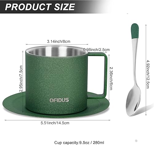Miniatura 7 de Taza de café con platillo y cuchara, taza de café de acero inoxidable de doble pared, taza de café fácil de limpiar con asa, juego de tazas de café