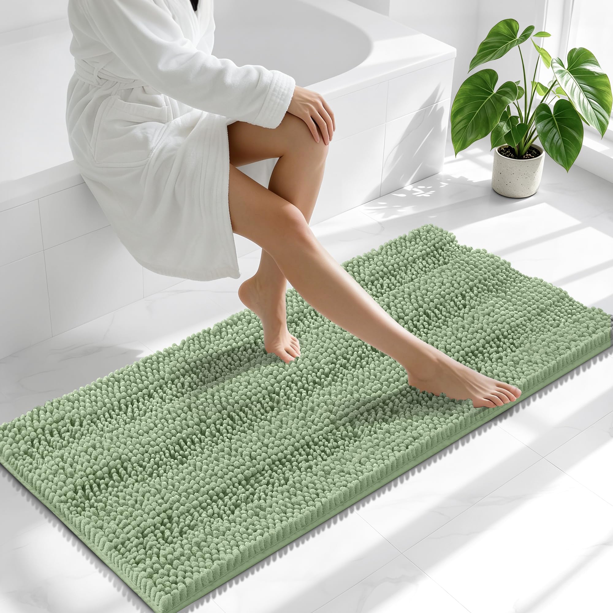 Smiry Thick Chenille Bathroom Runner Rugs 47x20, Soft Bath Mat, Sage Green