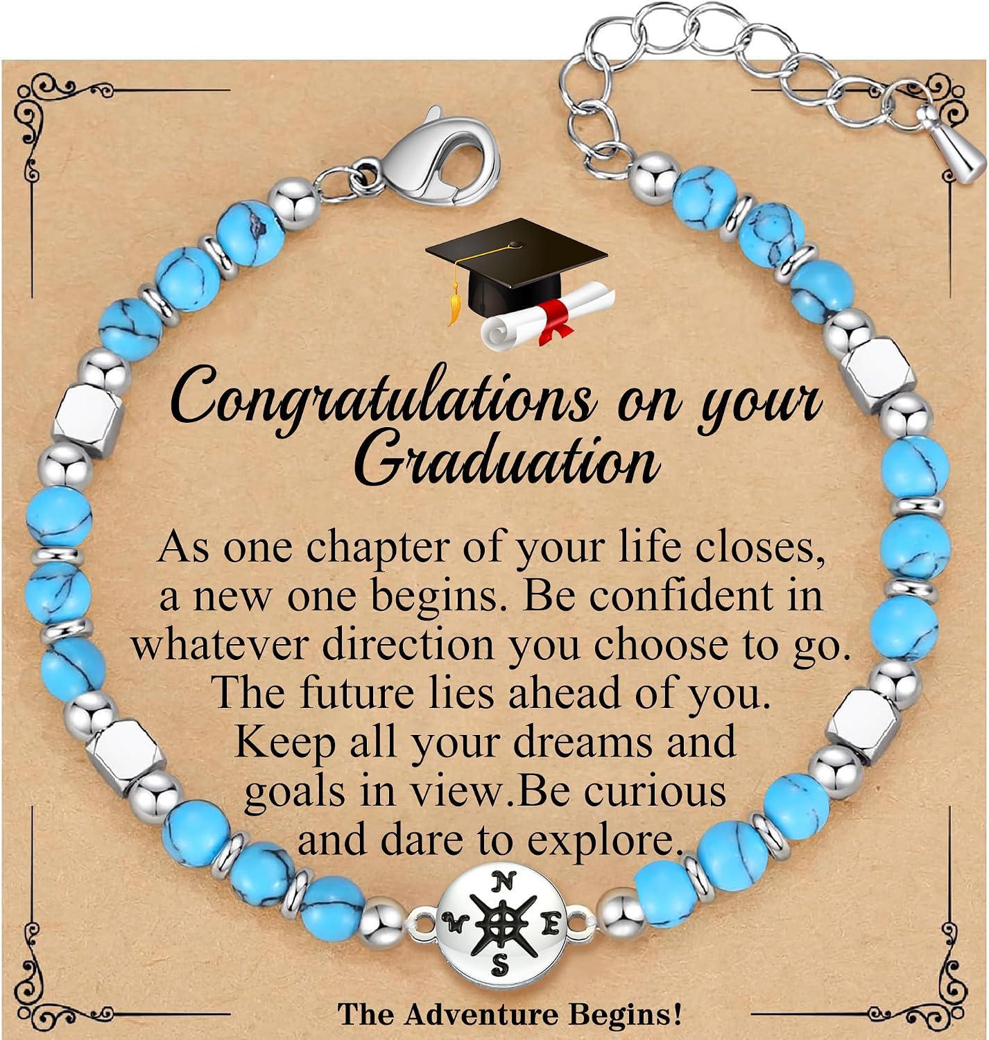Graduation Gifts for Her 2026, Graduation Bracelet with Compass 5th 6th 8th Grade High Middle School College Graduates Gifts for Her Daughter Granddaughter