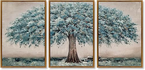 Pintura al óleo pintada a mano del árbol azul sobre lienzo enmarcado paisaje moderno arte de pared para sala de estar dormitorio decoración
