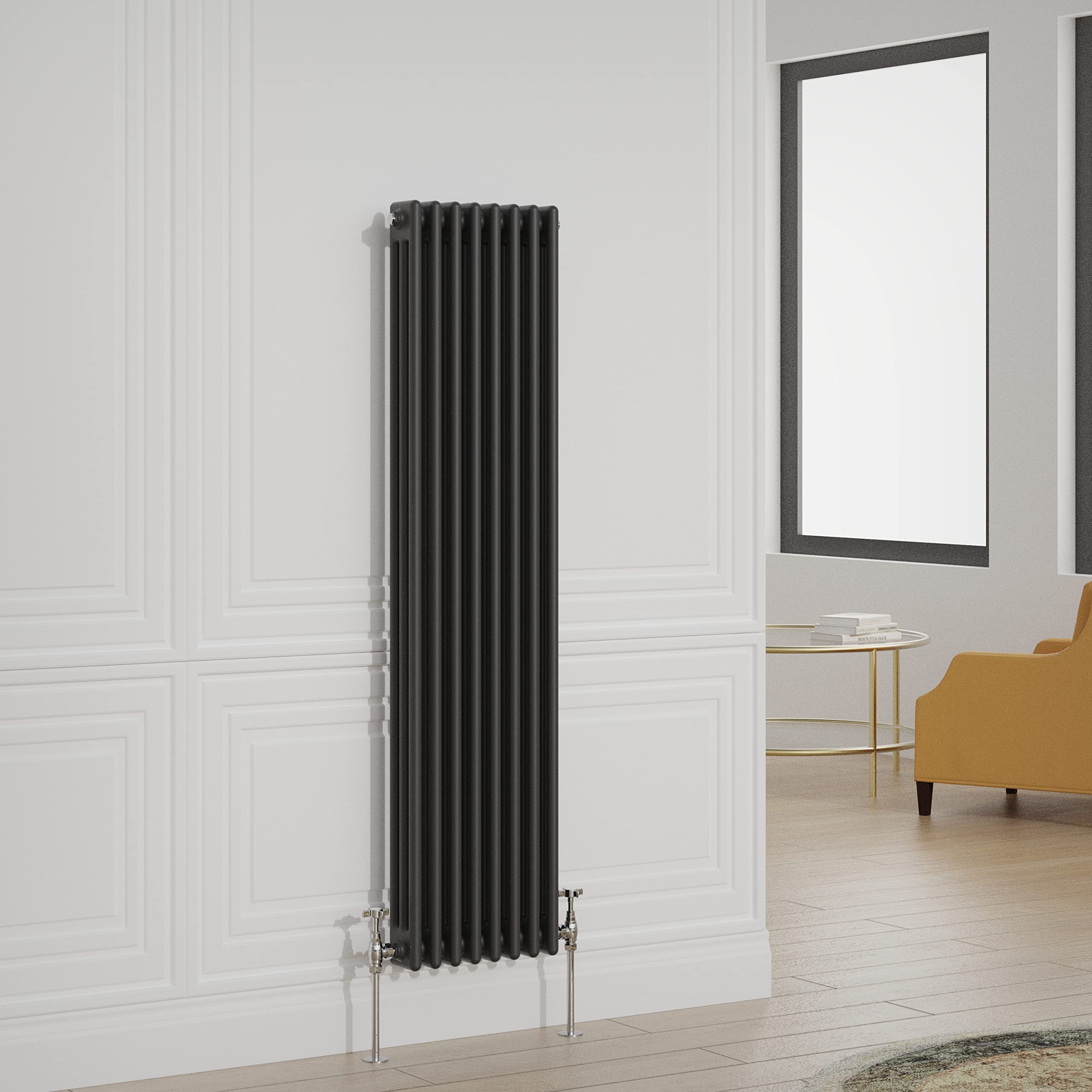 Warmehaus Black Traditional Radiator Triple Column Vertical Cast Iron Style Central Heating Tall Radiator - 1500X380mm