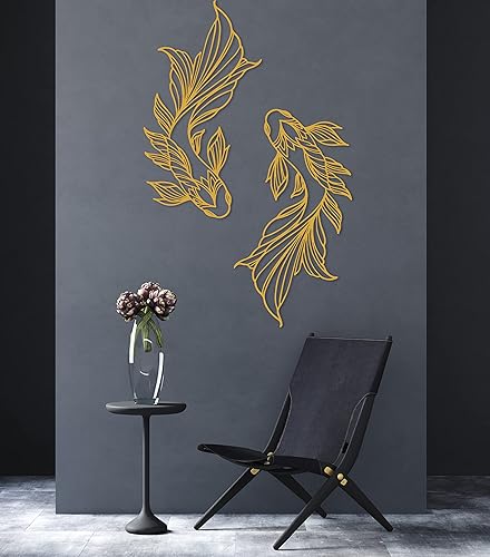 Miniatura 2 de Koi Fish - Arte de pared de metal con diseño de escuela de peces, decoración de pared interior de la familia de peces, diseño del hogar de Feng