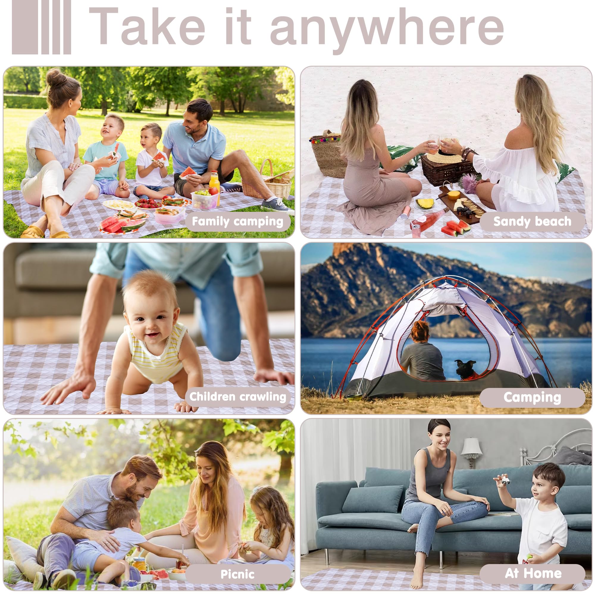 Tapis de pique-nique imperméable surdimensionné, tapis d'extérieur portable, peut être utilisé comme couverture de camping, tapis de plage, couverture de concert, couverture d'activités de