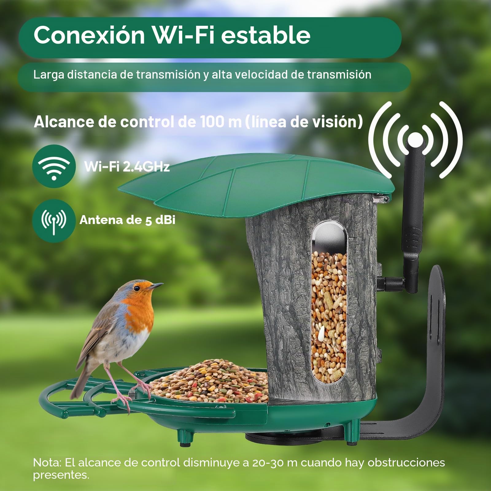 Comedero para pájaros con cámara, caseta solar para pájaros para uso al aire libre, comedero para pájaros 1080P, resistente a la intemperie IP66 (verde oscuro)