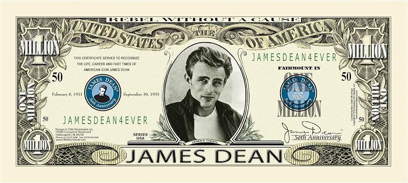 American Art Classics James Dean 50th Anniversary Million Dollar Bill - Comes in Currency Protector - Best Gift for Rebel Without A Cause Fans