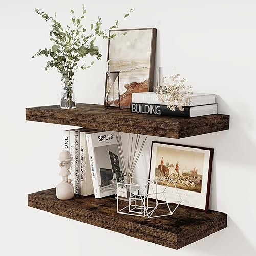 Miniatura 56 de Estantes flotantes de color blanco profundo de 12 pulgadas, estante flotante de 16 x 12 pulgadas para libros, estantes de pared profundos de madera