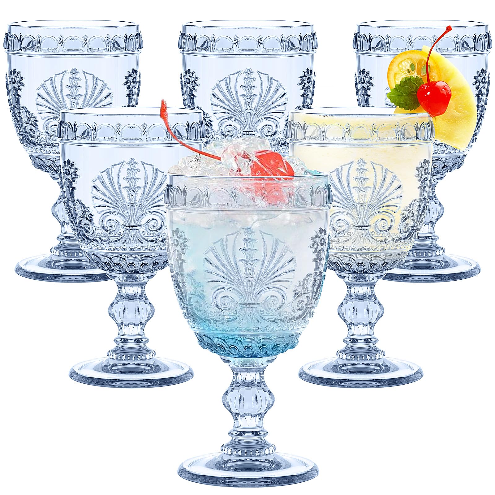 Singhoow 6-Pack Vintage Plastic Goblet Glasses - 7.5 Oz Clear Crystal-Design Cups For Wine & Cocktails - View #11