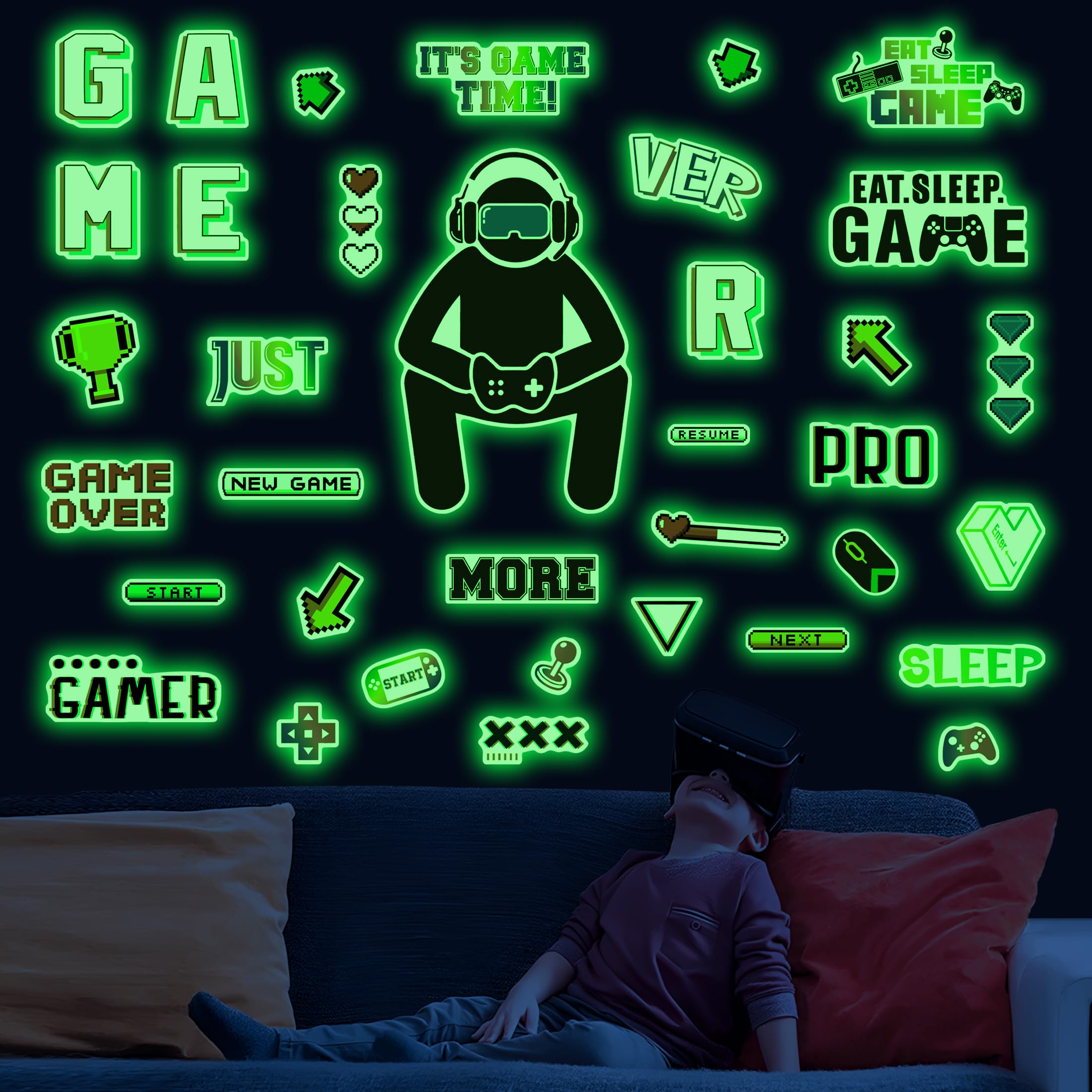 Autocollants muraux manette de jeu phosphorescents pour décorer la chambre de votre garçon
