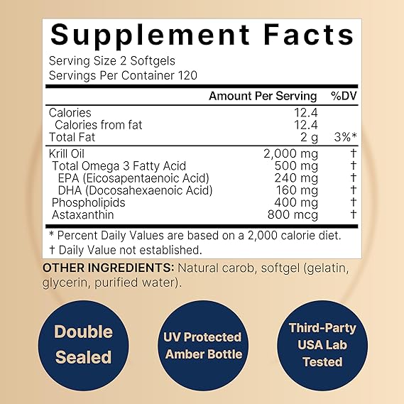 NatureBell Antarctic Krill Oil 2000mg Supplement, 240 Softgels, 3X Strength Natural Source of Omega-3s, EPA 240mg + DHA 160mg + Astaxanthin 800mcg No Fishy Aftertaste Mercury Free & Non-GMO