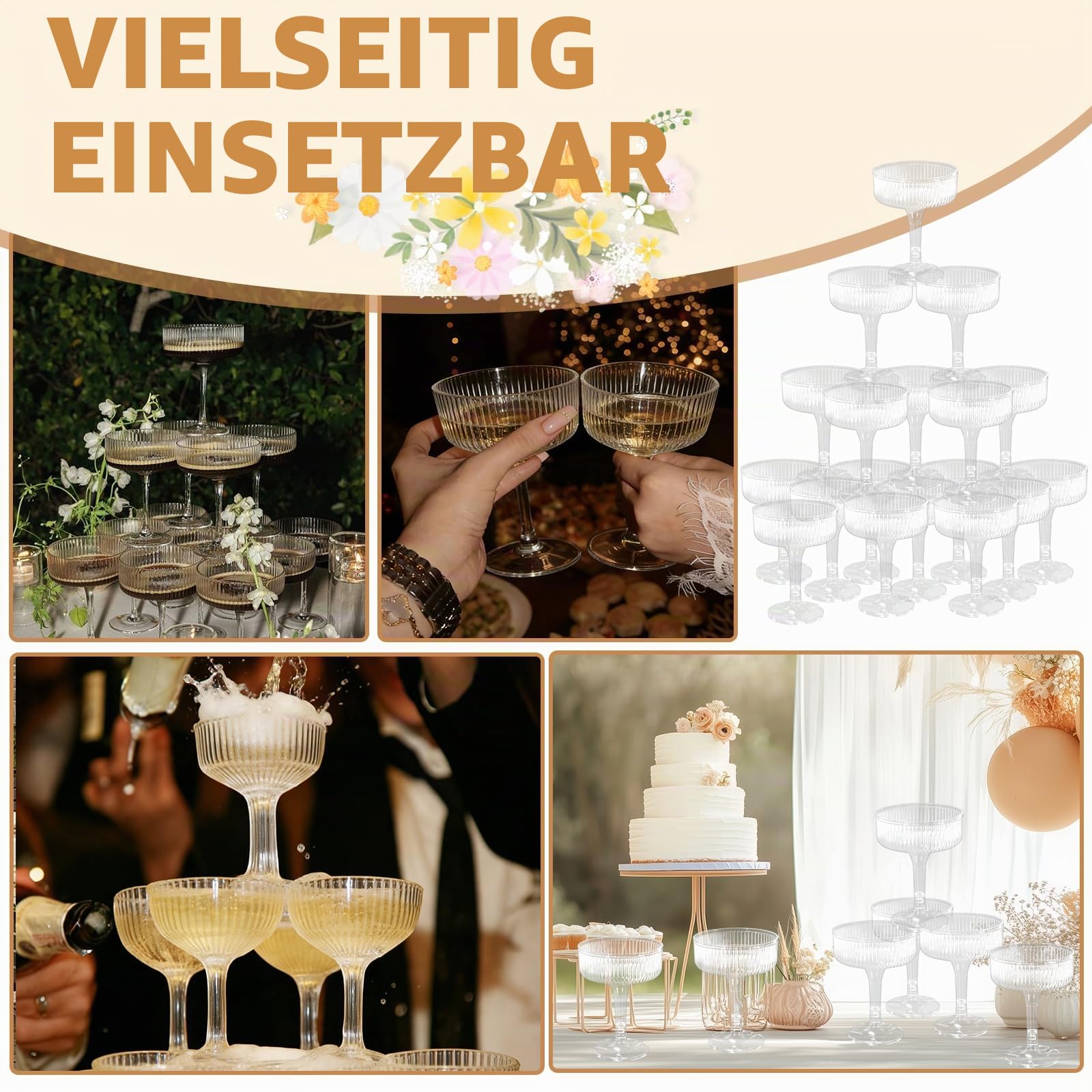 JarThenaAMCS 30 Stück Champagnerturm Glas 7 Oz Acryl Champagner Coupe Stapelbar Klar Martini Cocktailglas für Geburtstag Hochzeitsparty Bar Dekor