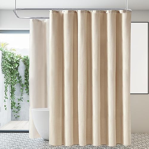 Juego de cortina de ducha de lino marfil color crema, con textura de lino resistente de 230 GSM, cortinas de ducha bohemias rústicas para baño,