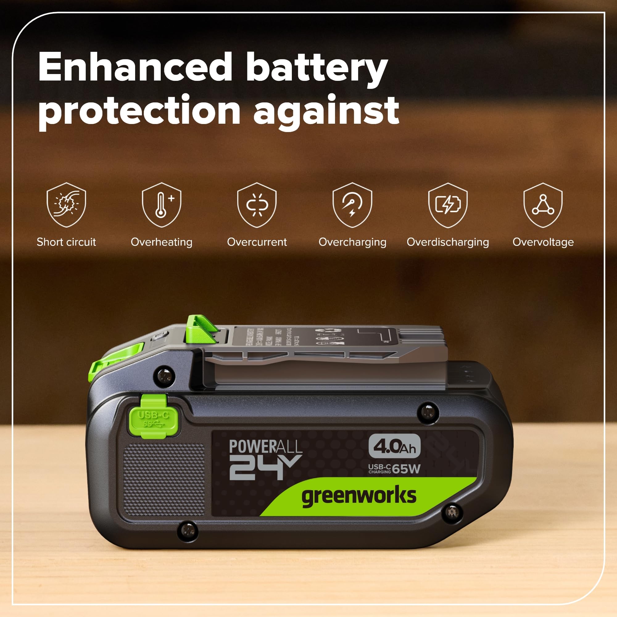 Greenworks TwinPack 24 V 4 Ah akumulator USB-C o dużej mocy odpowiedni do wszystkich urządzeń 200+ Greenworks 24 V, 2-letnia - K2D8NNA