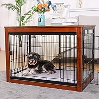 Vista 9 de Jaula de perro de 37.8 x 23.6 x 27.1 pulgadas, estilo de muebles para mascotas pequeñas y medianas, jaula de madera para perros, resistente