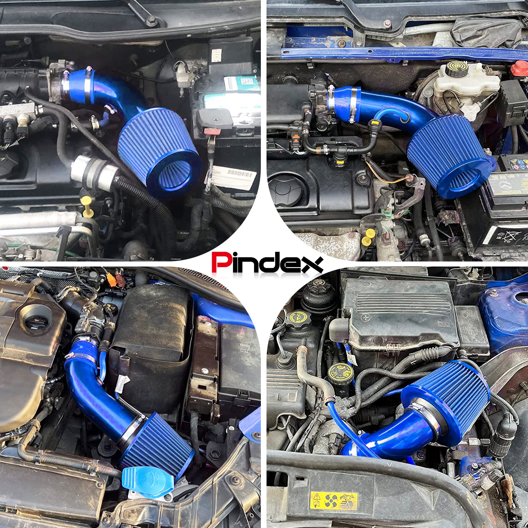 Pindex Filtro Aria Sportivo Auto: Filtro di Ingresso Dell'aria Filtro a Cono in Fibra di Carbonio con Tubo Aspirazione Aria - Blu