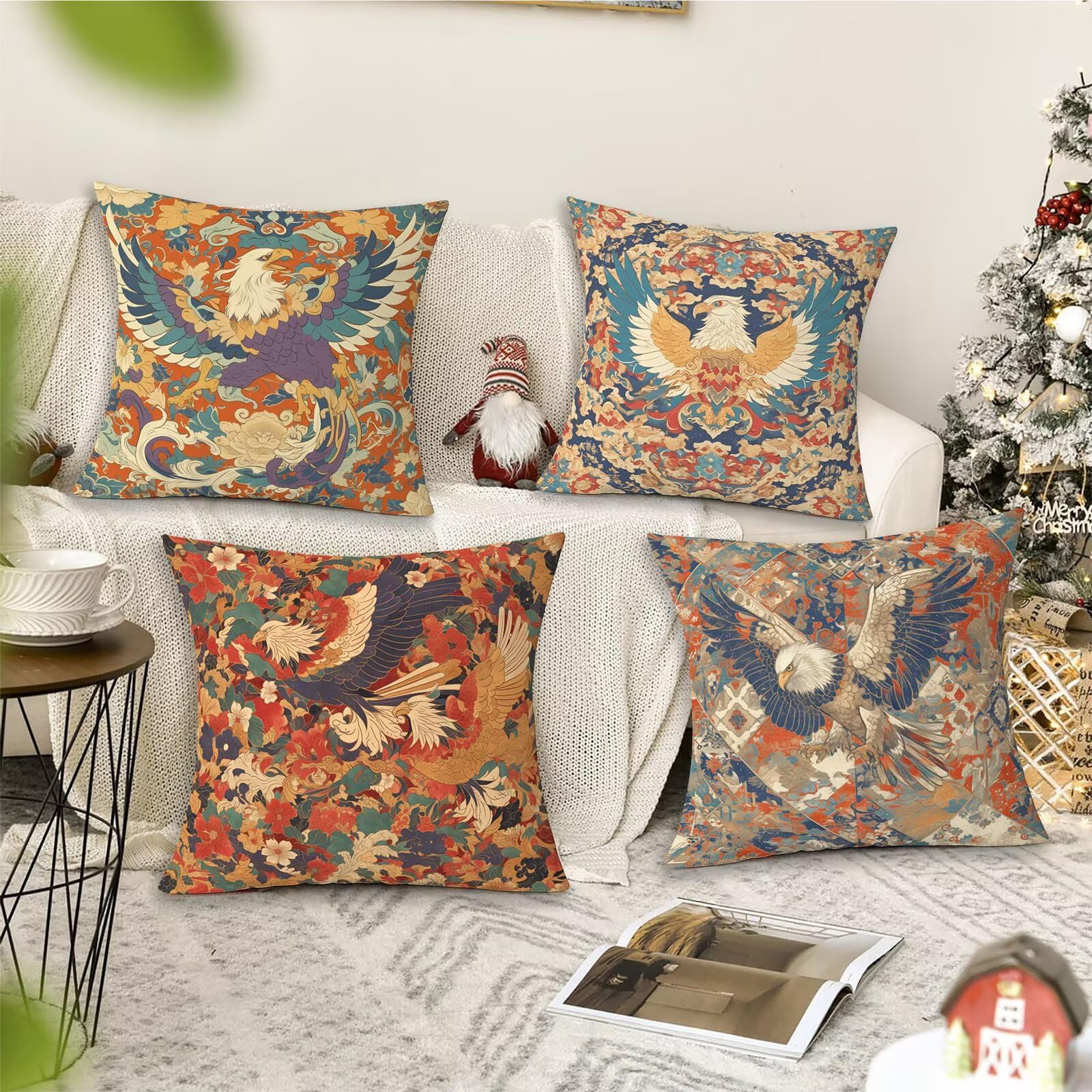 Eagle Poszewki na poduszki Sofa, czerwona dekoracyjna poszewka na poduszkę 60 x 60 cm zestaw 4, kwadratowa miękka poszewka na poduszkę z niewidocznym zamkiem błyskawicznym, dekoracyjna na sofę i łóżko