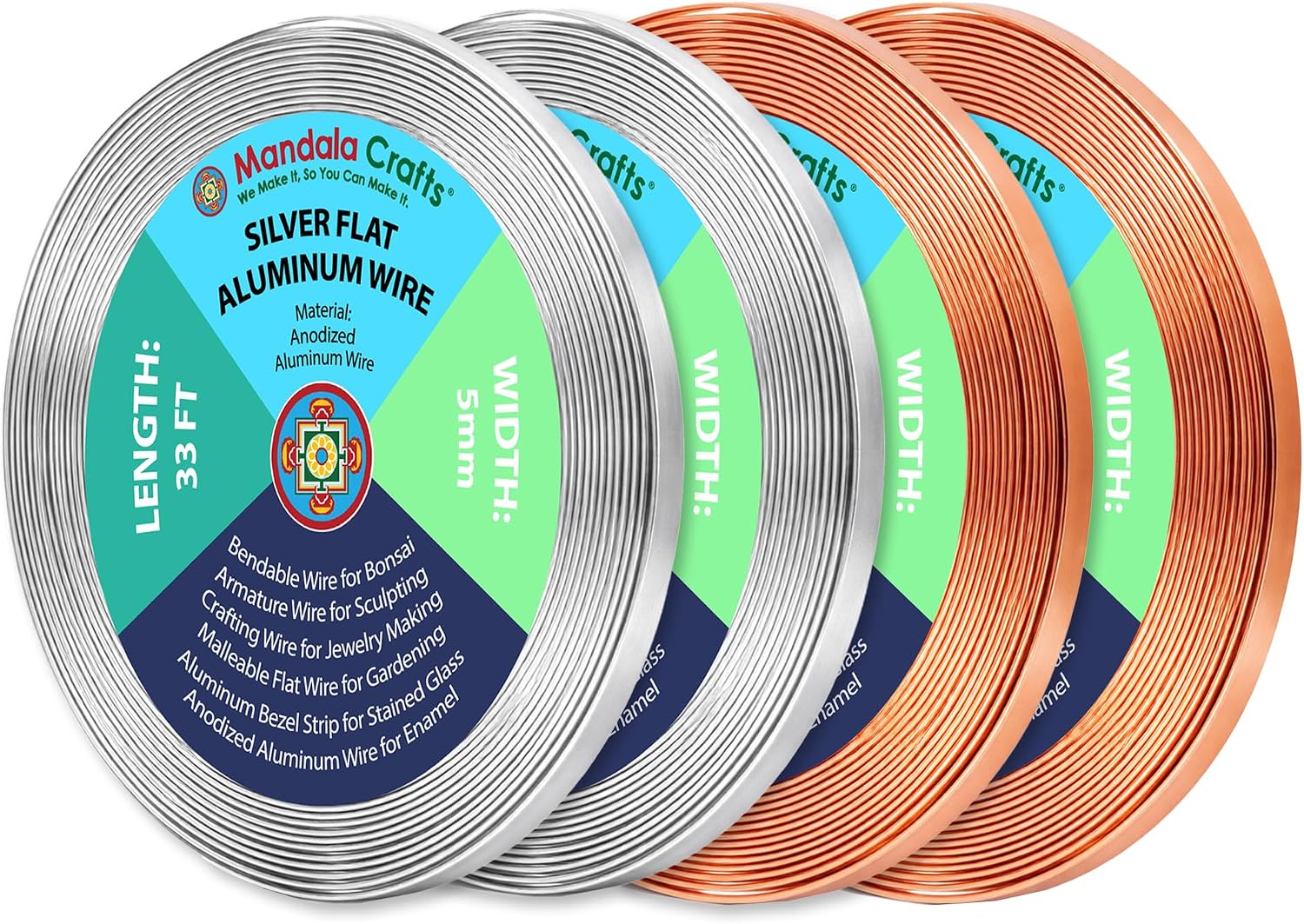 Mandala Crafts 5mm Silver & Copper Tone Flat Aluminum Wire for Sculpting