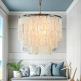 ALOADECOR 3-Light Capiz Seashell Chandelier, Antique Bronze