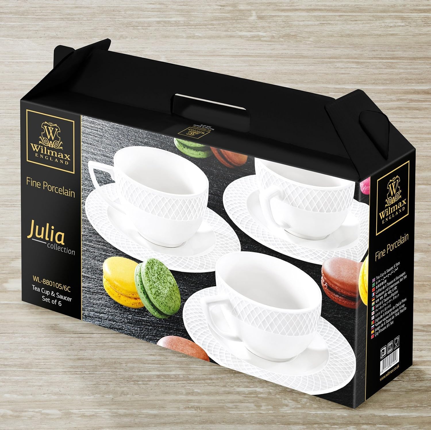 Wilmax Set Of Tea Cups & Saucers In Color Box (6 Oz/Set Of 6) | Dishwasher Safe, Easy To Clean | Fine, English Porcelain