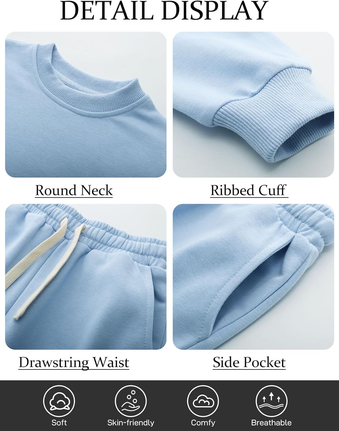 Flygo Boys Girls 2 Piece Tracksuit Athletic Sweatsuits Set Unisex Kids Crewneck Sweatshirt and Jogger Sweatpants with Pockets - Image 6