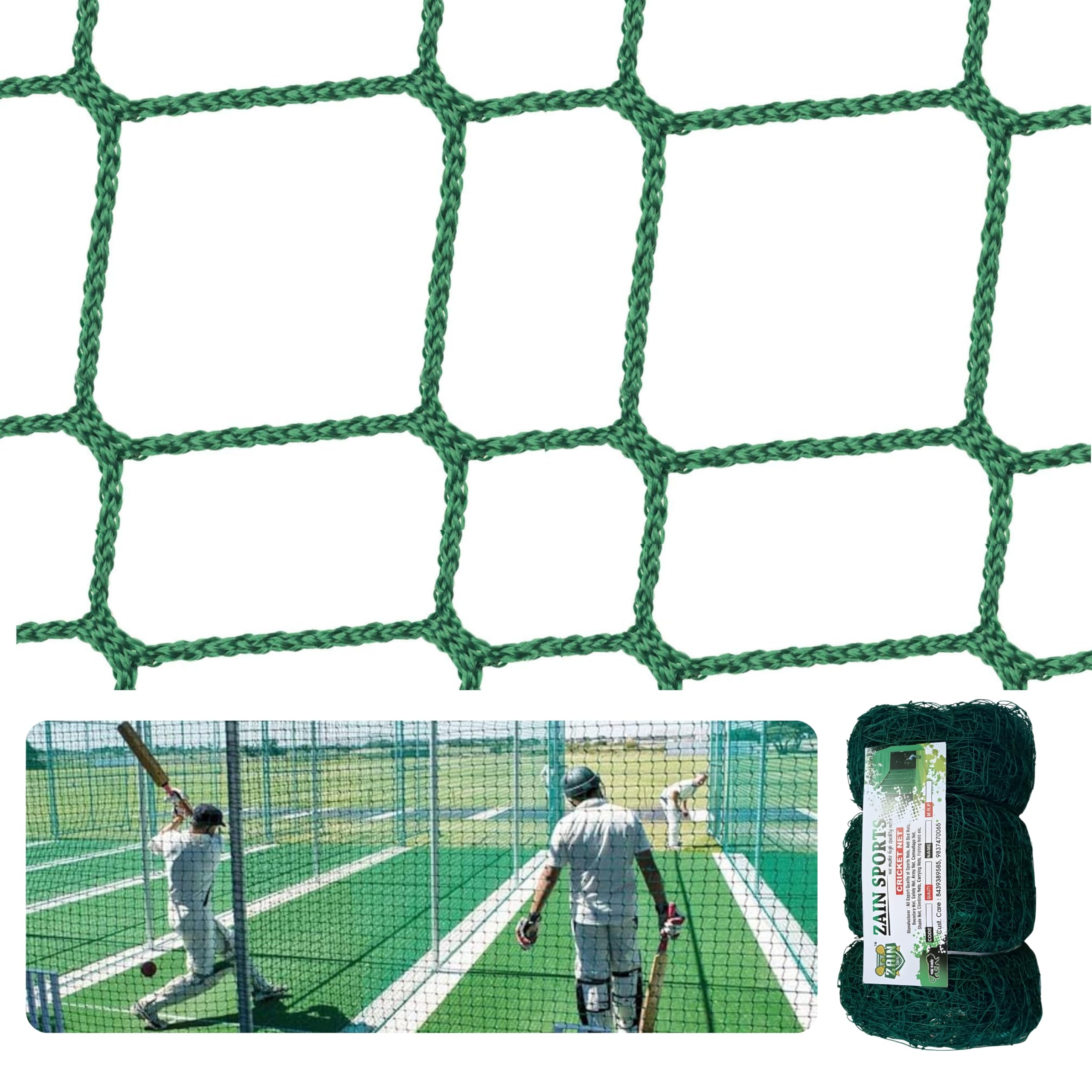 Zain Sports 10x5FT. Cricket Batting Practice Net, Nylon Green Net 0.75mm - Thickness, Best Sports Net for Outdoor Backyard Training