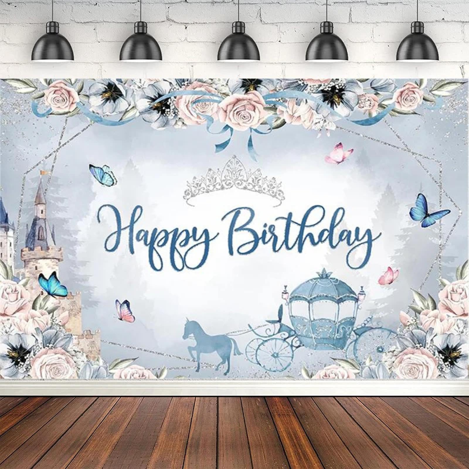 Schloss Prinzessin Geburtstag Party Poster Fotografie Hintergrund Blume Krone Dekoration Hintergrund Schmetterling Mädchen Baby Dusche Banner