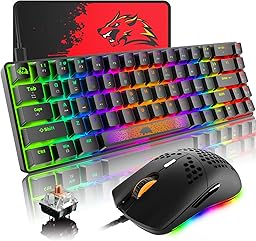 60% Mechanical Gaming Keyboard and Mouse Combo RGB Backlight Ergonomic Anti-ghosting 68 Keys 6403DPI Silent Honeycomb Mice Type-C Wired for Computer Mac Gamer