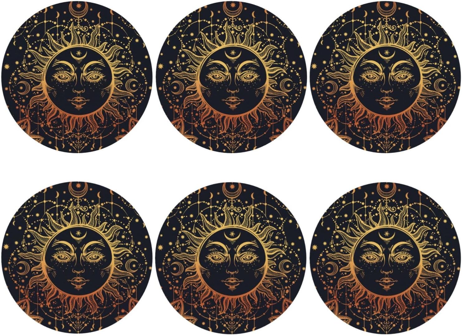 Coasters Set of 6, Desktop Protection, Easy Clean, Waterproof, Fits Restaurants Kitchens Offices, 4 Inches PVC Material, Carlo Pattern image 2