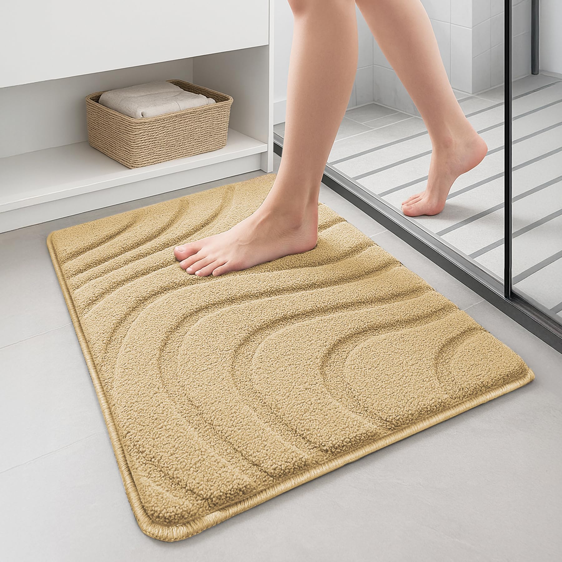 Tapis de bain antidérapant lavable machine séchage rapide beige 60x90 vounot lot de 2