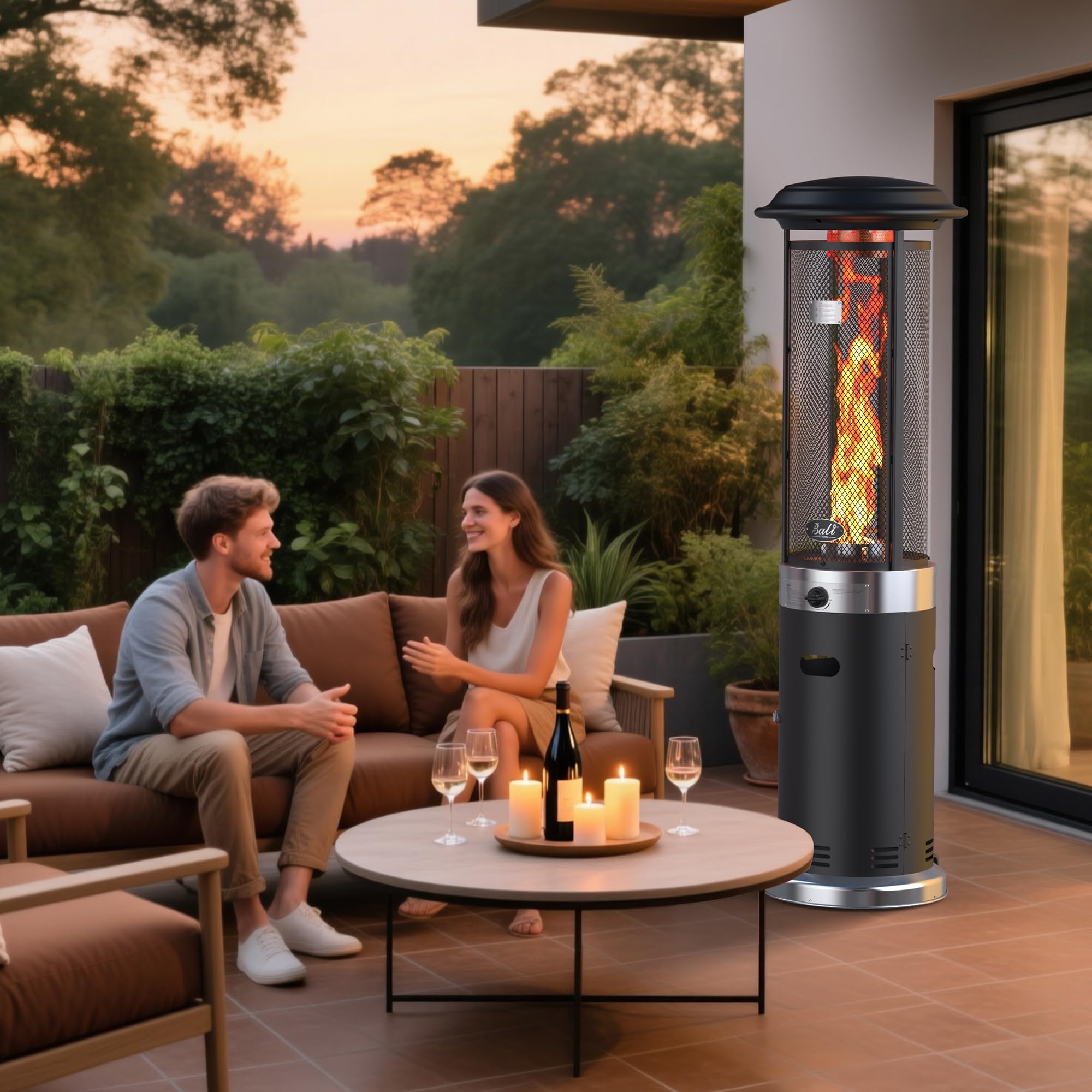 BALI OUTDOORS Chauffage de terrasse 11KW gaz extérieur mobile avec housse de pluie