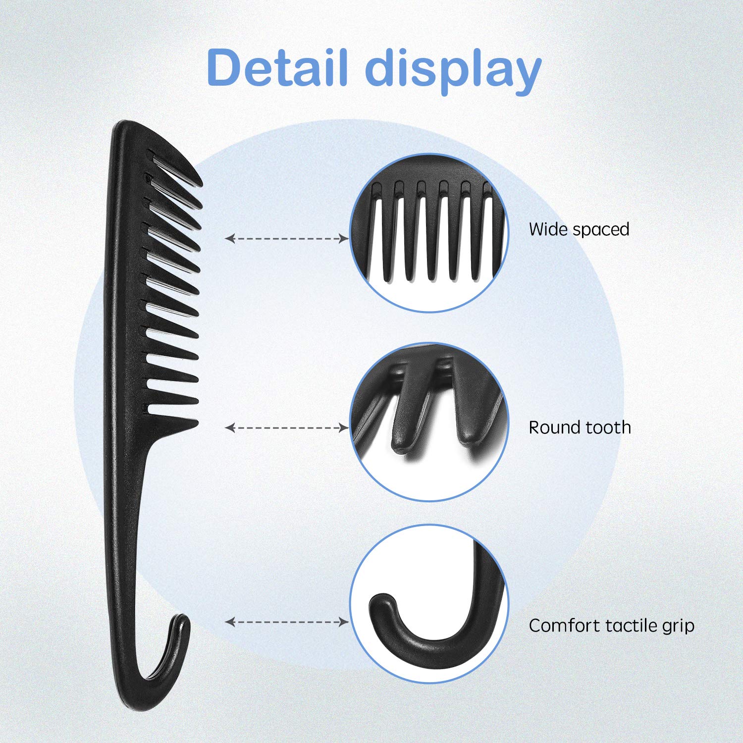 Wapodeai Wide Tooth Comb Shower Comb With Hook, Black