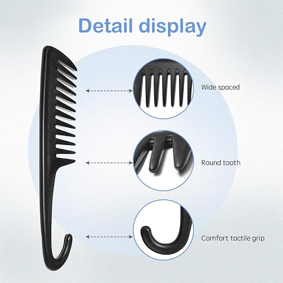 Wapodeai Wide Tooth Comb Shower Comb With Hook Set of 2, Black & Purple